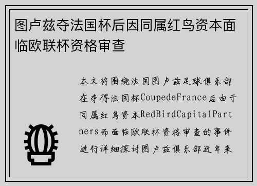图卢兹夺法国杯后因同属红鸟资本面临欧联杯资格审查